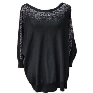 89th Madison Black Sparkle Embellished Sweater Top 2X Glam Nightout Party Office